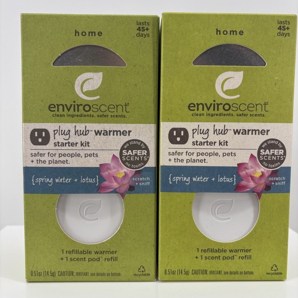 Enviroscent Plug Hub Warmer Kit Spring Water & Lotus + Scent Pod Refill Lot Of 2